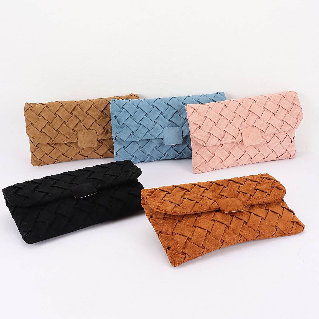 Embossed Faux Suede Clutch Bag