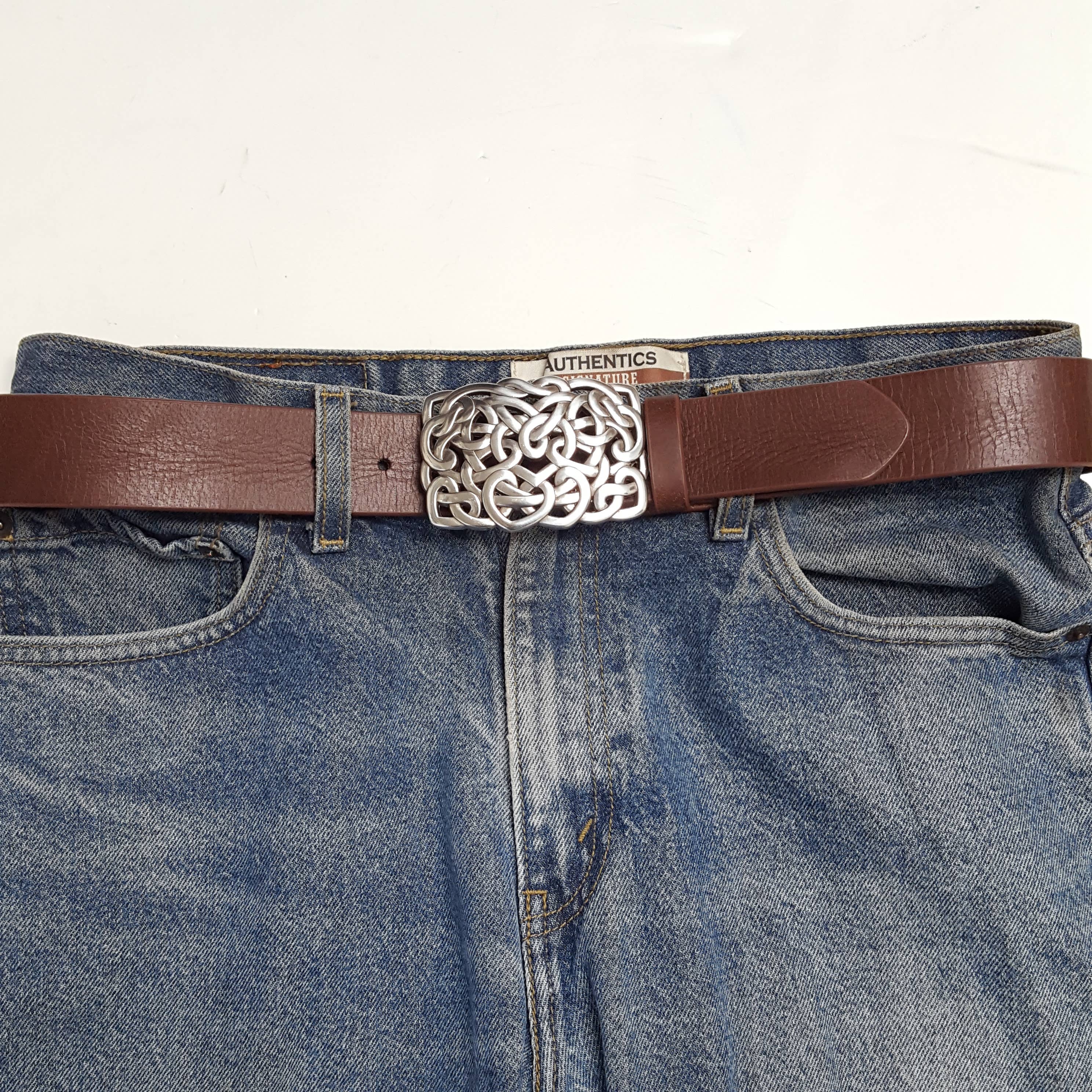 Genuine Leather Belt Strap w. Western Silver Hearts Buckle