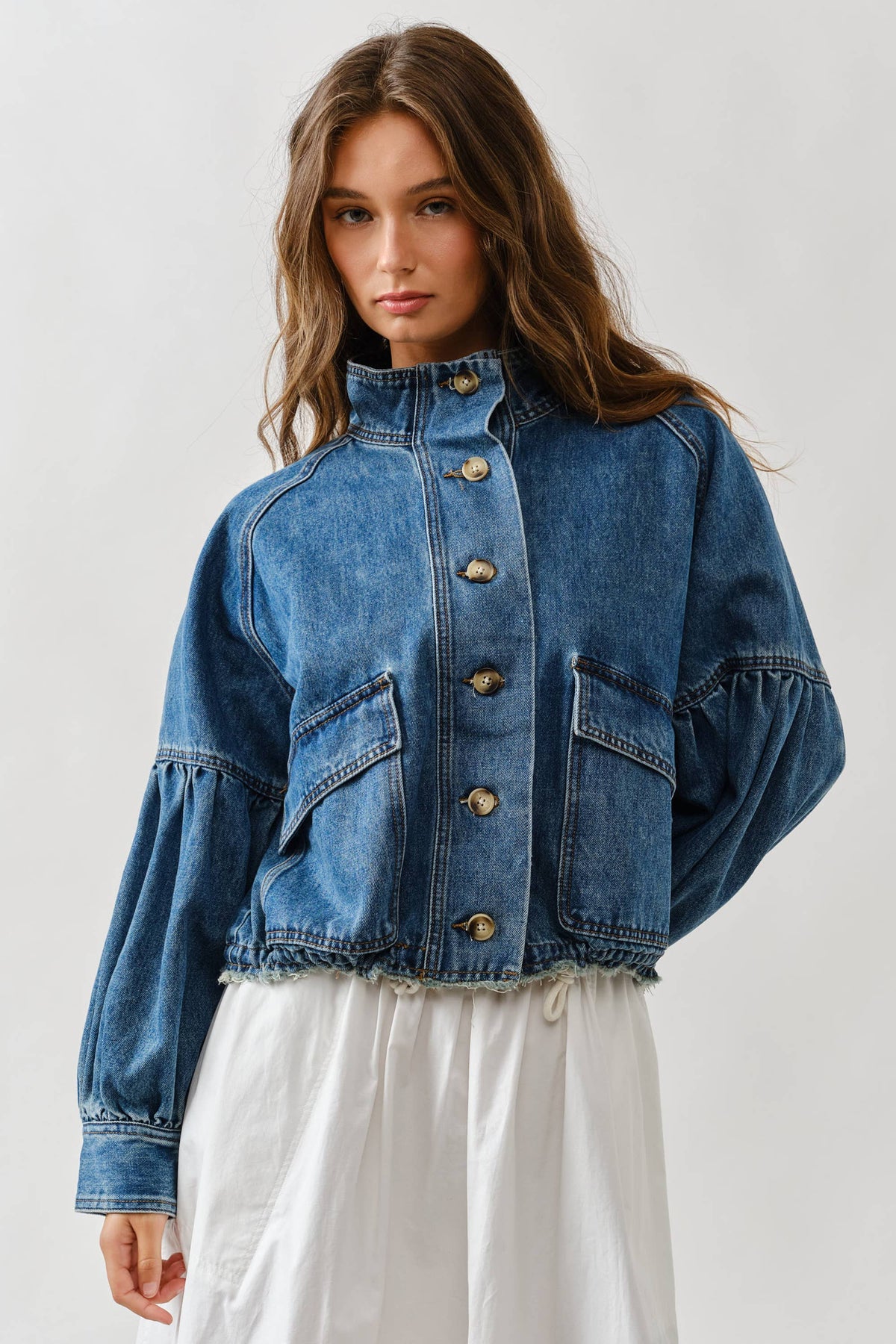 Balloon Sleeve Twill Jacket