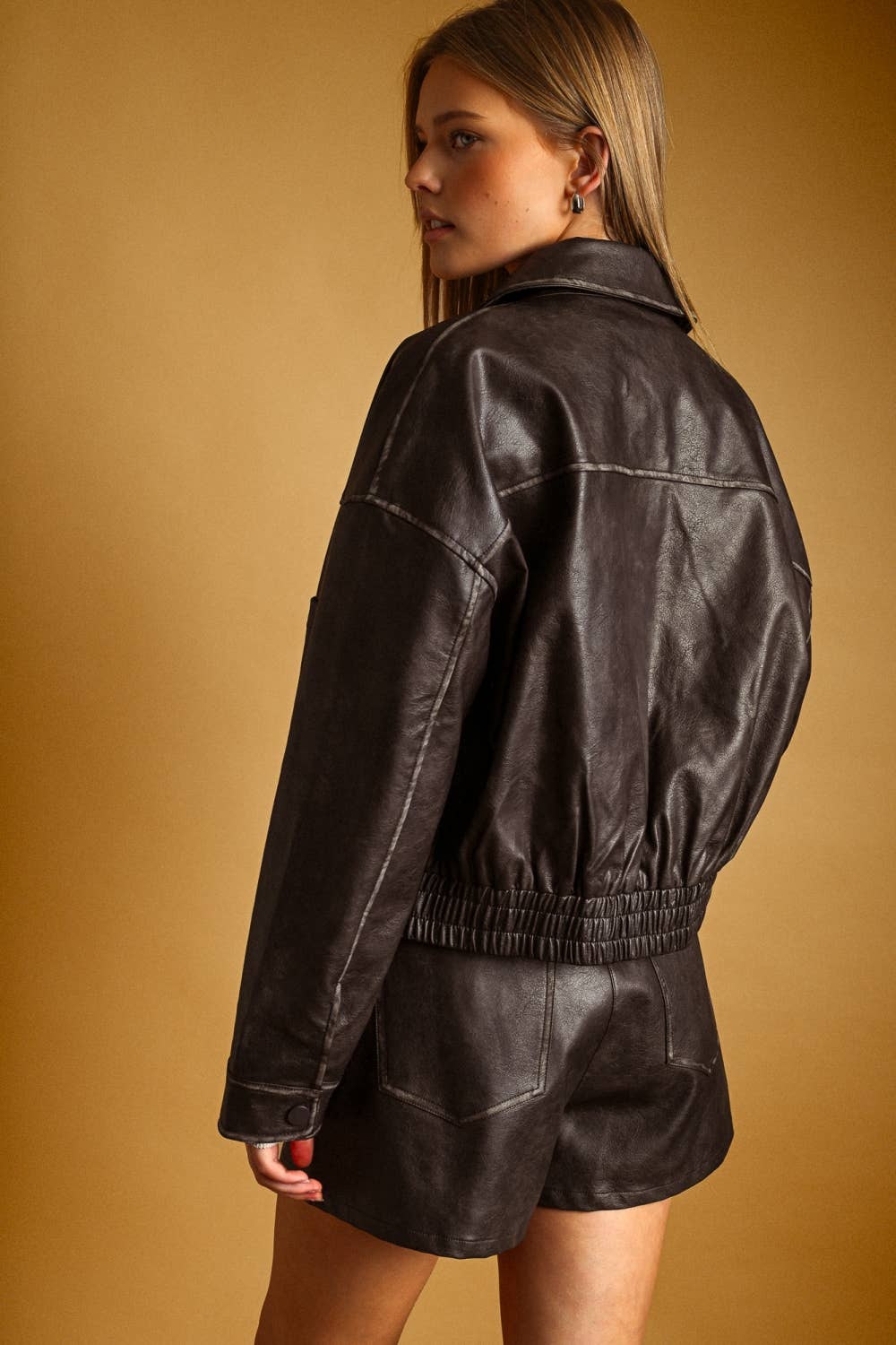 WASHED EFFECT BUTTON FRONT PU JACKET