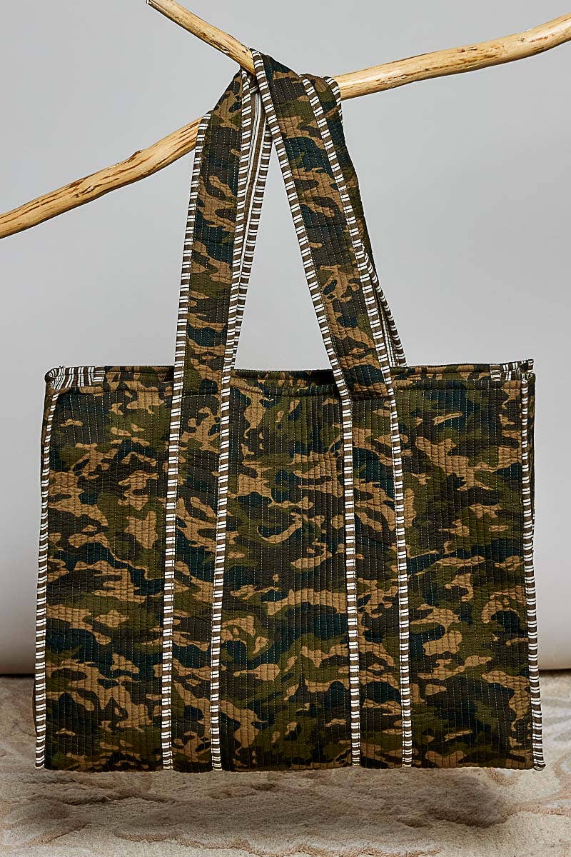 Oversized Quilted Mixed Print Tote Bag