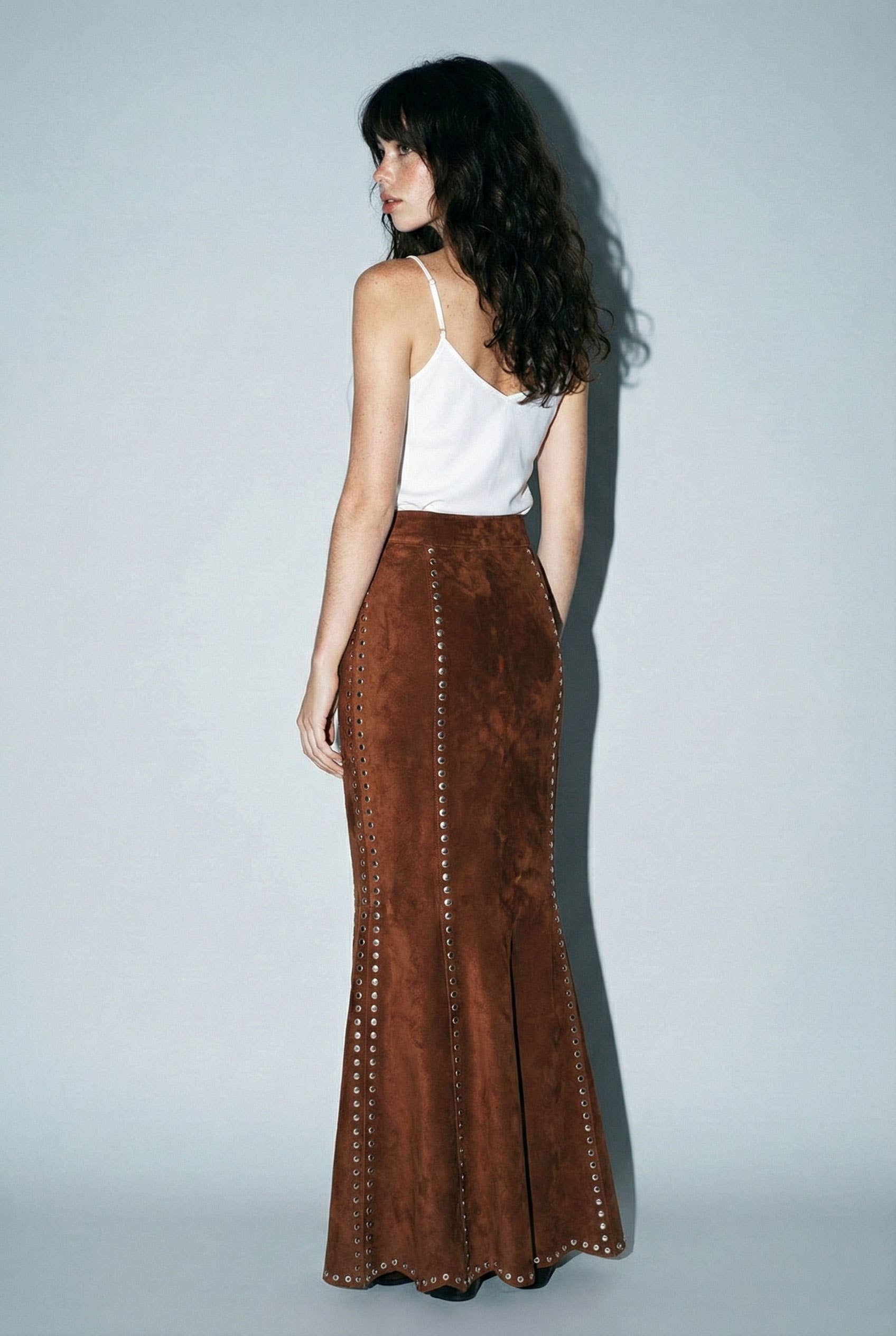 Suede Studded Maxi Skirt