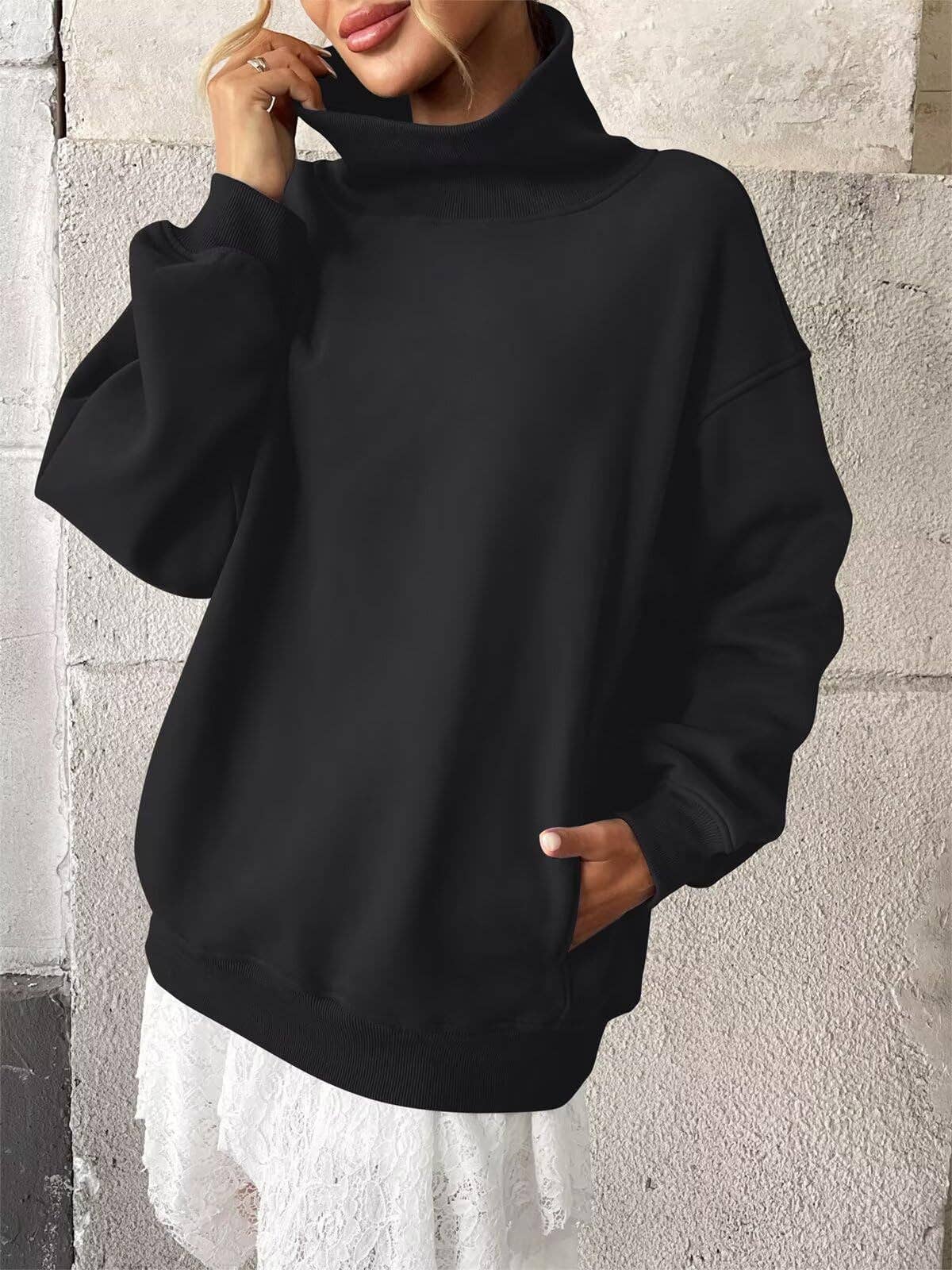 Cowlneck Pullover Sweatshirt Boutique Oversized Casual