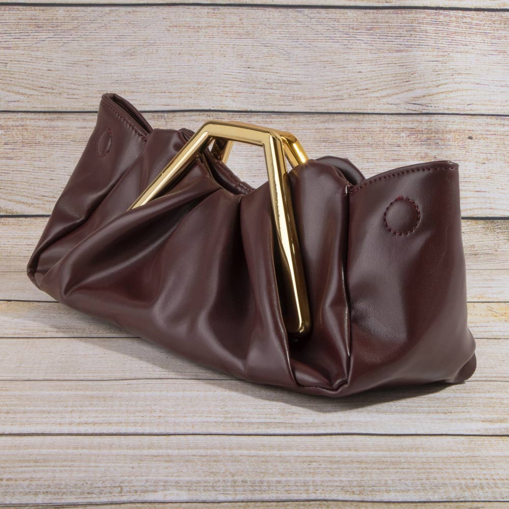 Ruched Vegan Leather Frame Clutch Bag