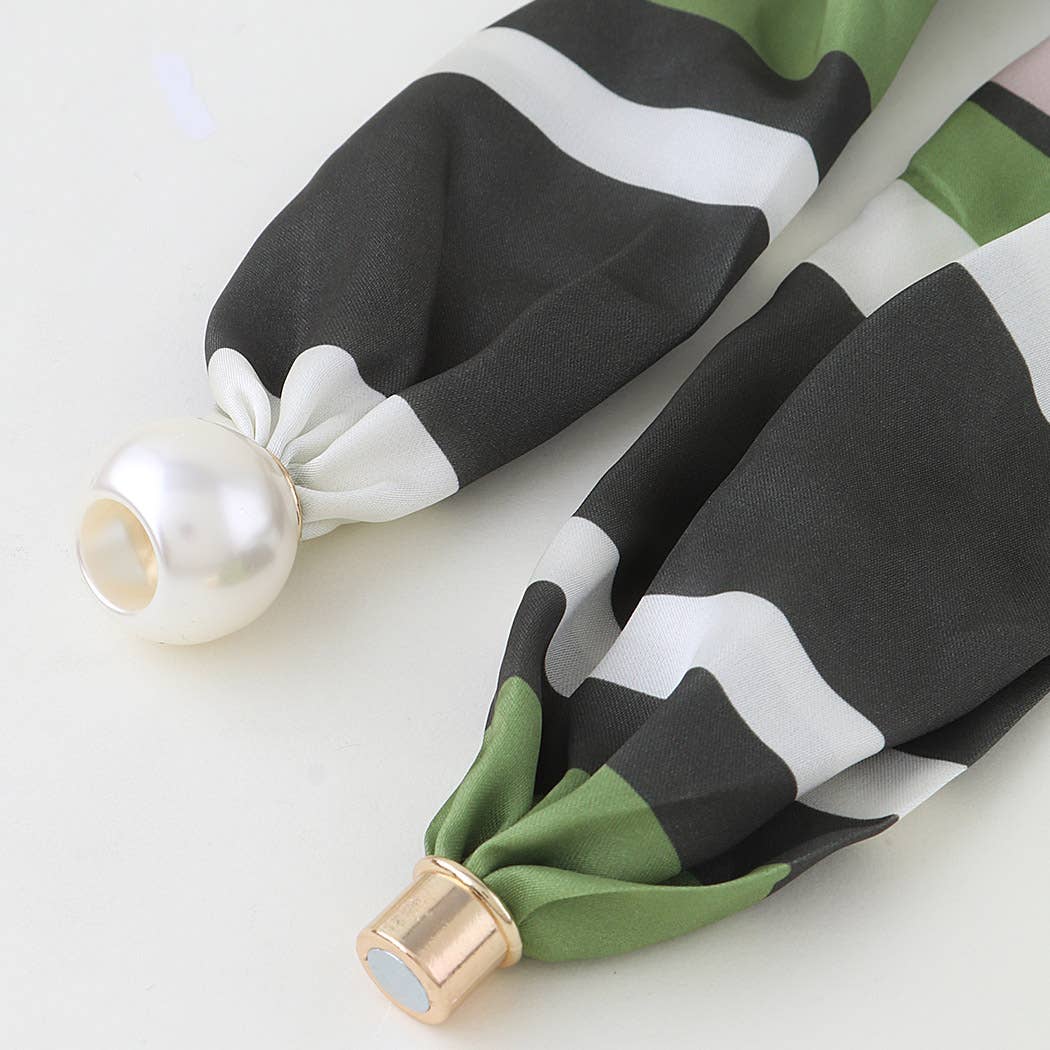 Olive Striped Scarf Pearl Slider Necklace