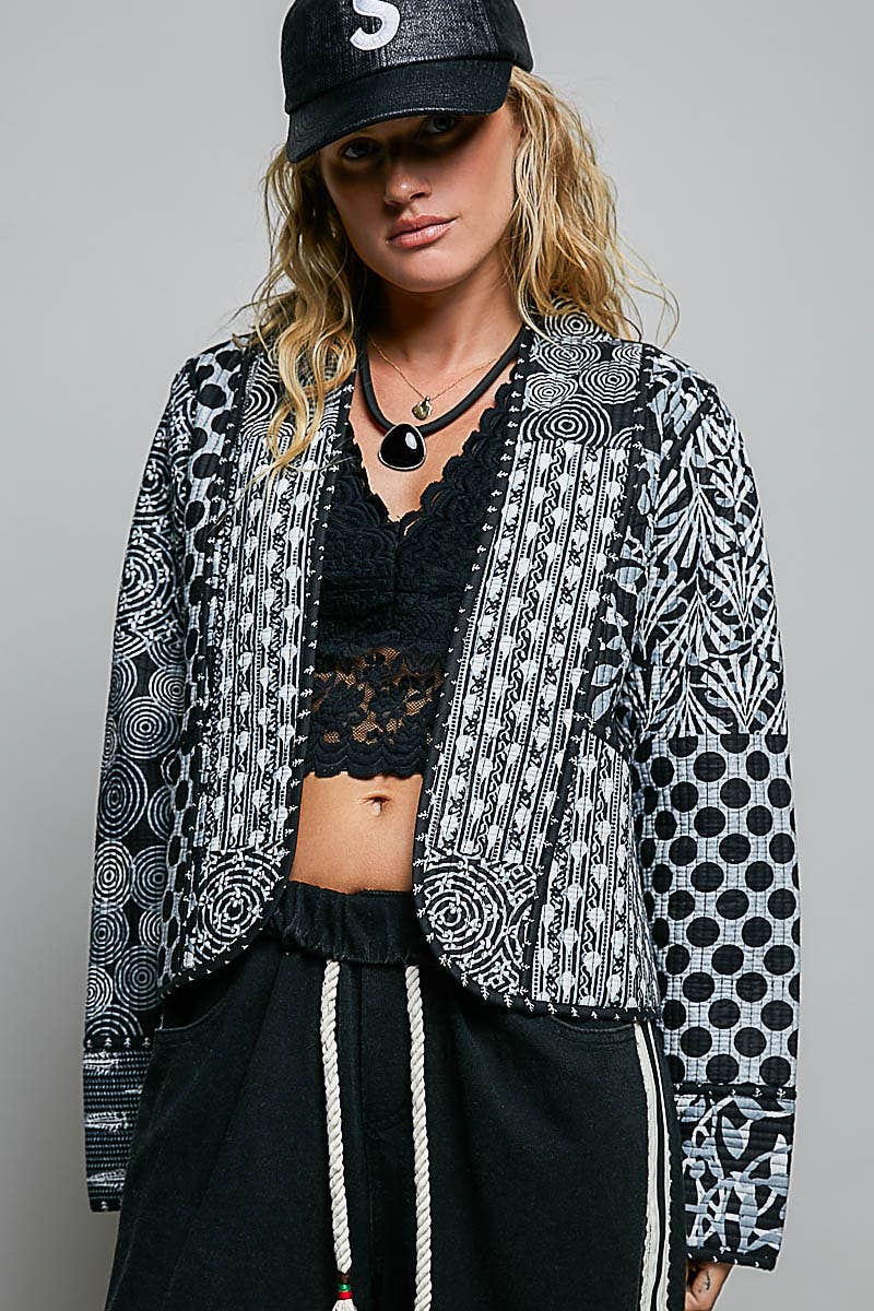 Lightweight Contrast Trim Quilted Kimono Jacket
