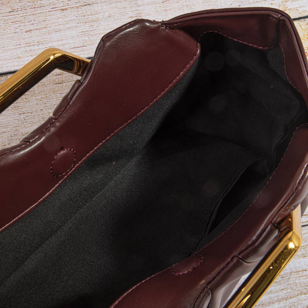 Ruched Vegan Leather Frame Clutch Bag