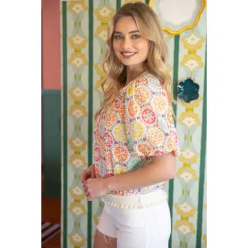 Embroidered Floral Puff Sleeve