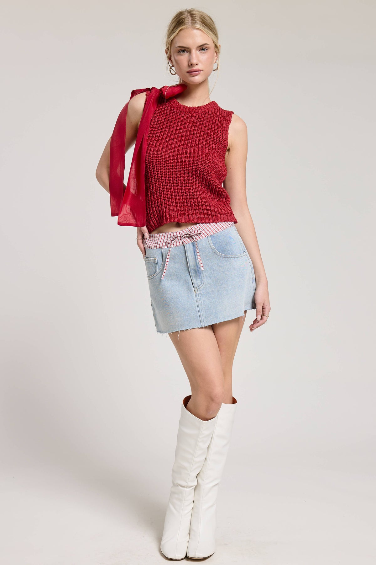 Sleeveless Knit Tank with Bow Detail