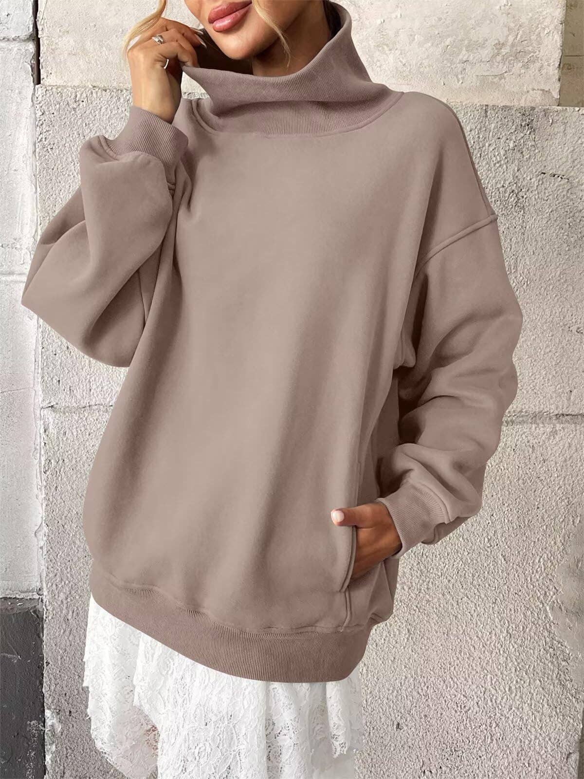Cowlneck Pullover Sweatshirt Boutique Oversized Casual
