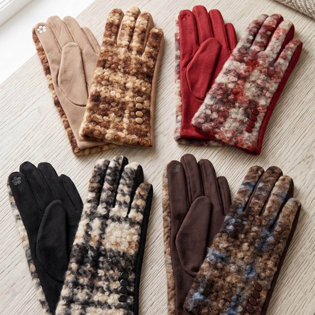 Boucle Check Touchscreen Gloves/ Side Buttons