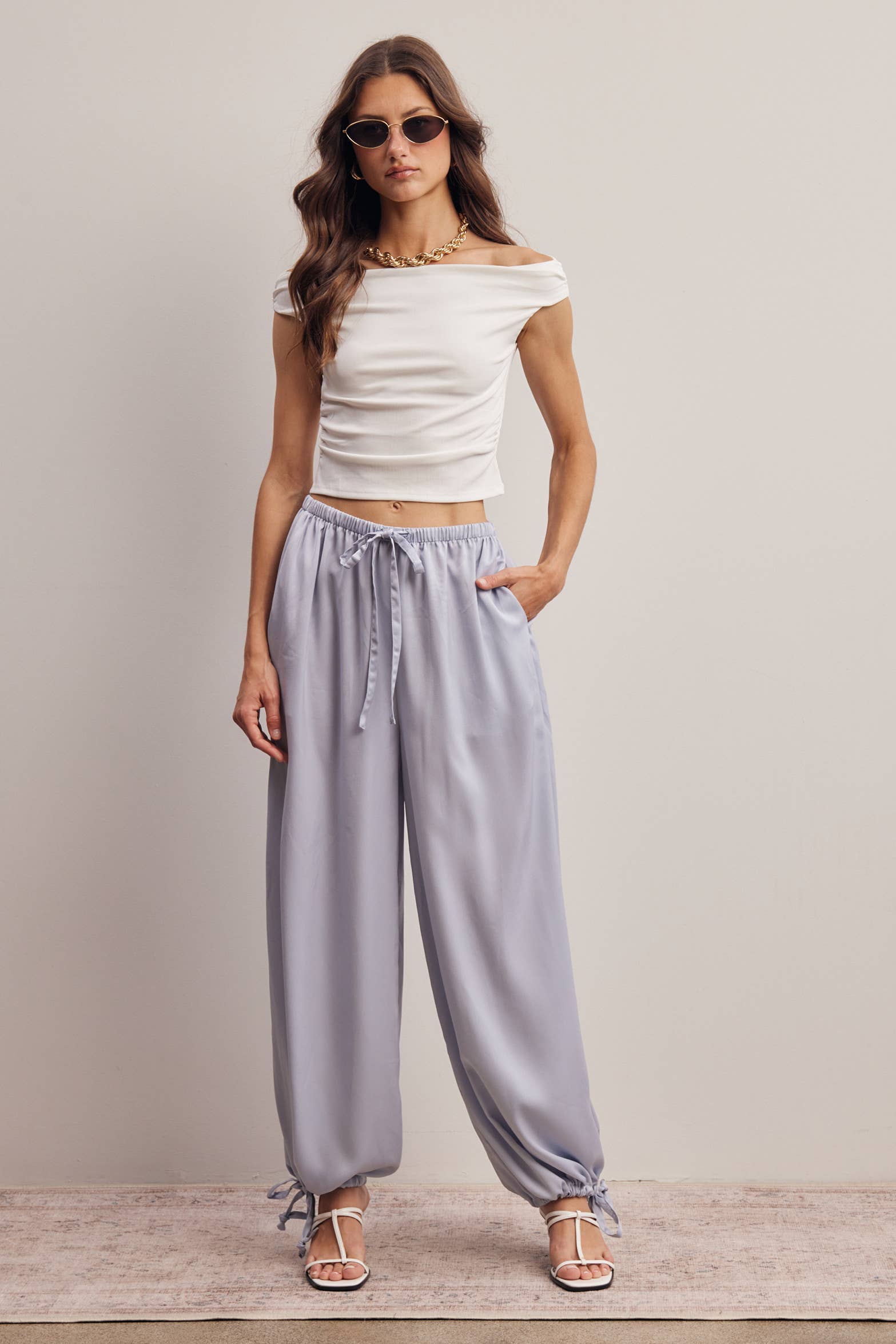 Convertible Wide Leg Tie Hem Pants FP0022