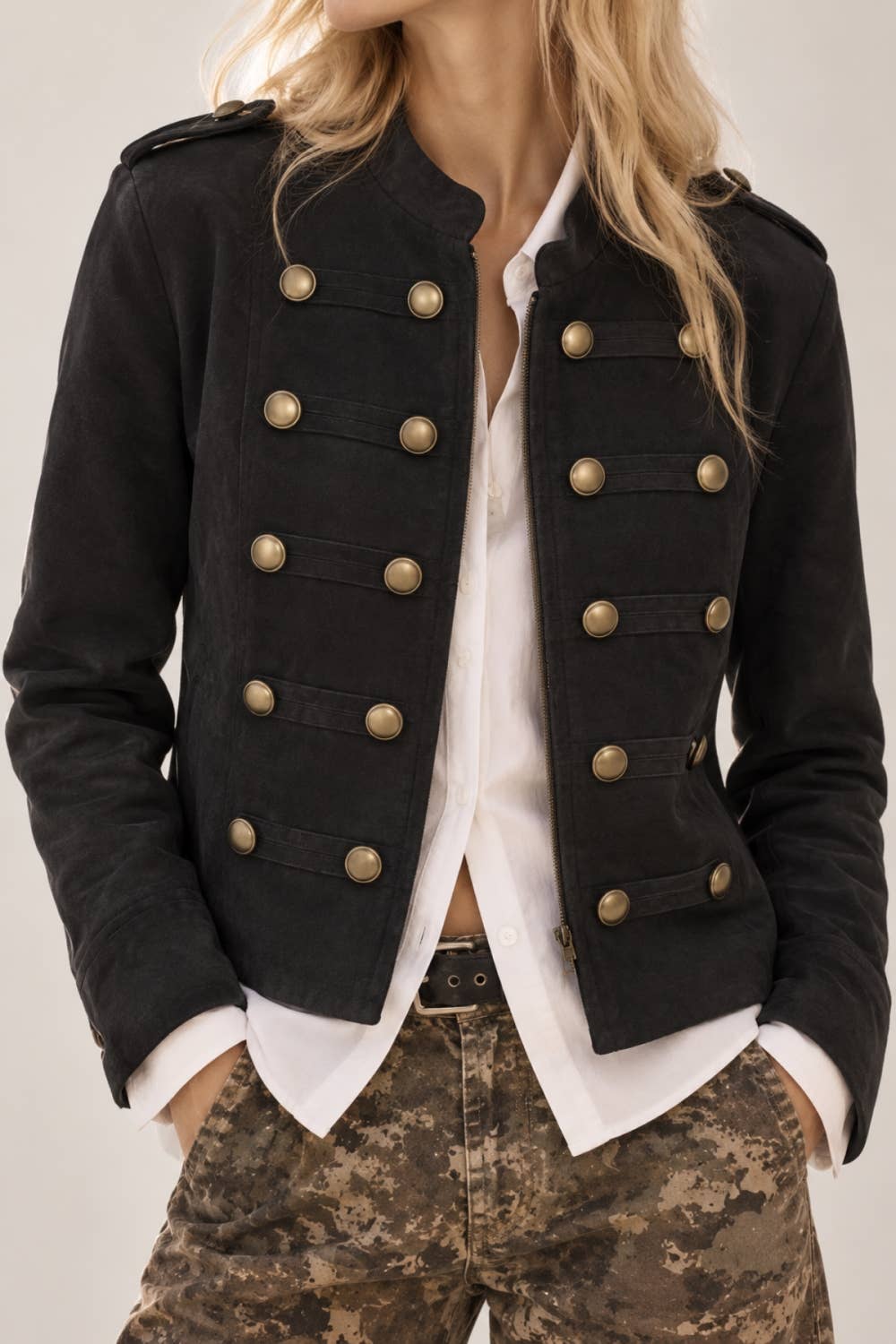 Faux Suede Frog Fastening Jacket
