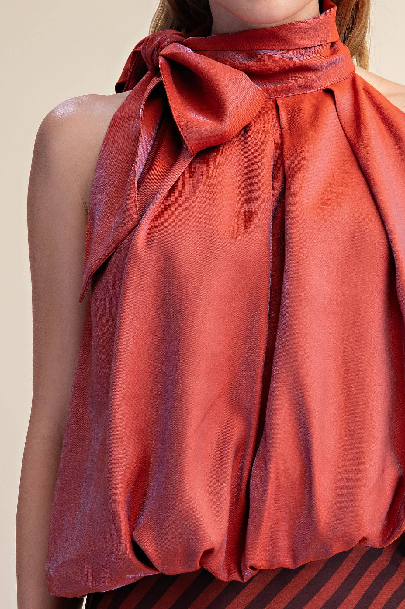 High Neck Tie Wrap Sleeveless Bubble Top
