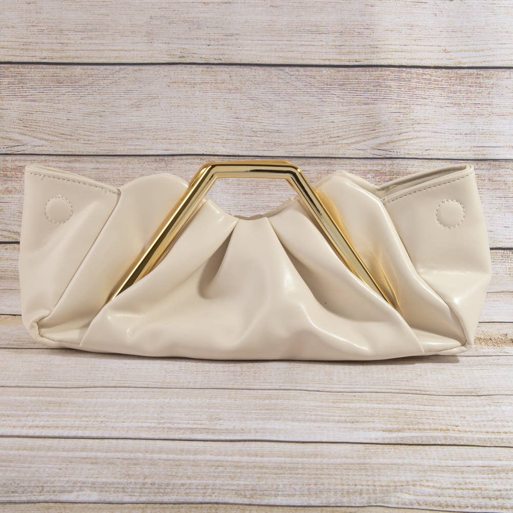 Ruched Vegan Leather Frame Clutch Bag
