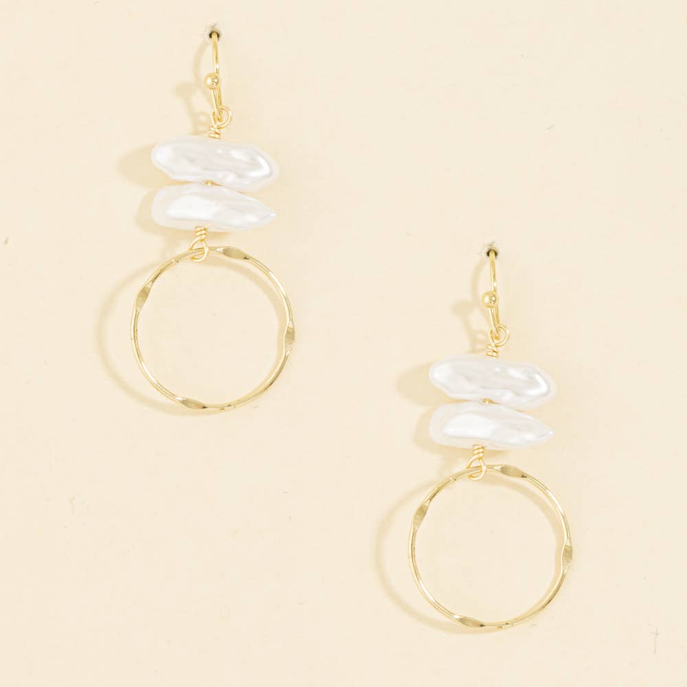 Stacked Keshi Pearl & Hammered Ring Earrings