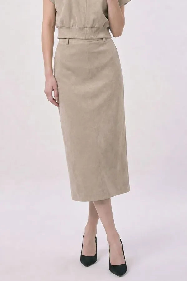 Midi Brushed Vegan Suede Skirt