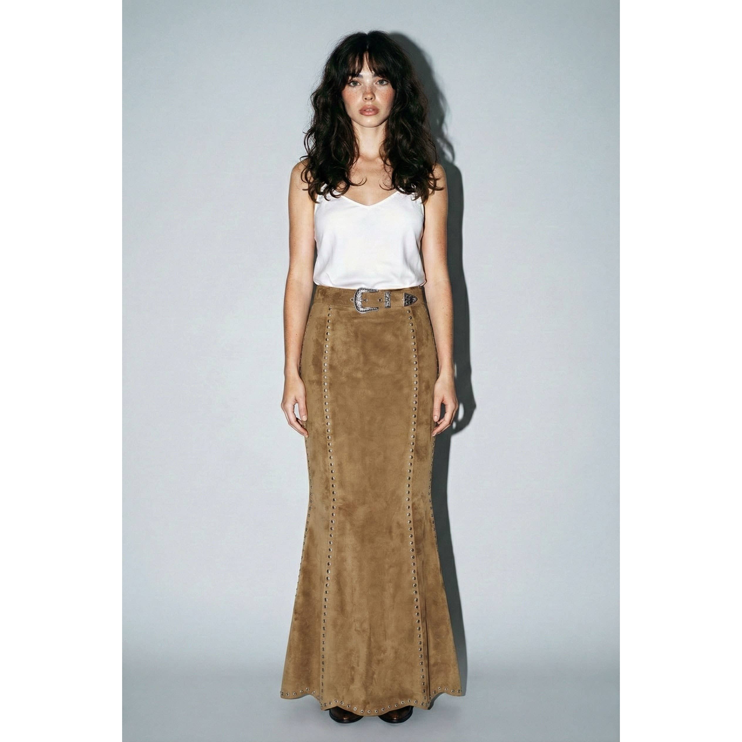 Suede Studded Maxi Skirt