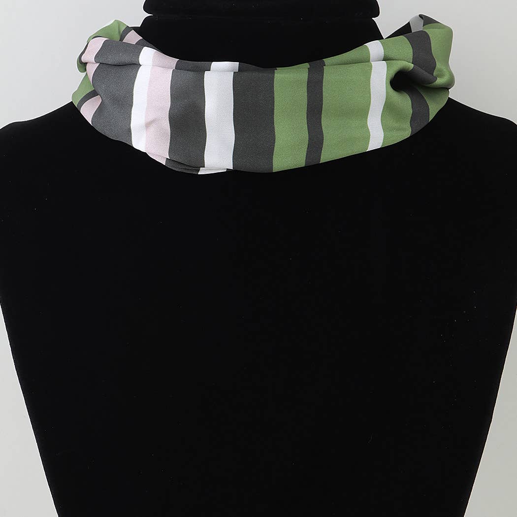 Olive Striped Scarf Pearl Slider Necklace