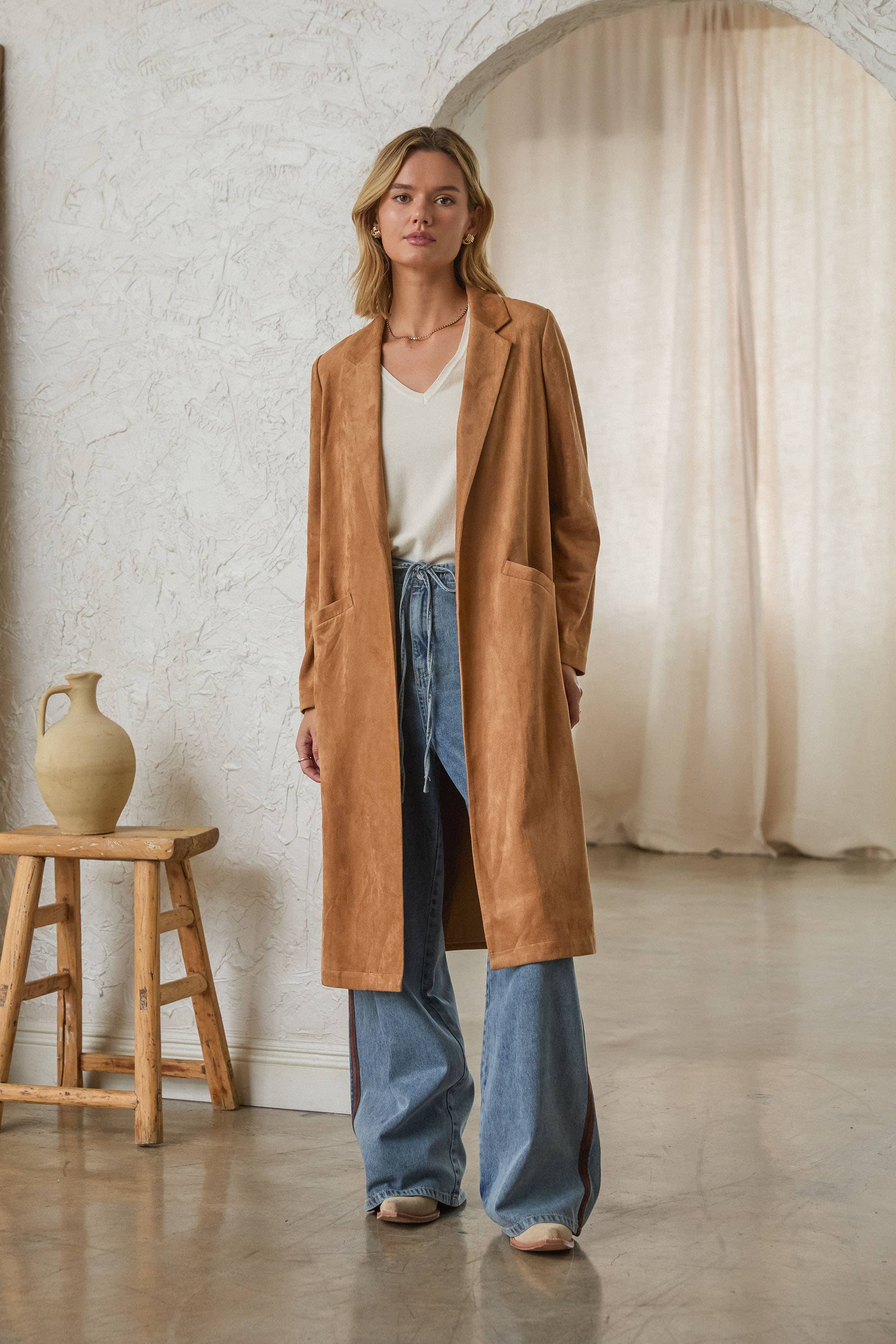 Western Faux Suede Duster Coat