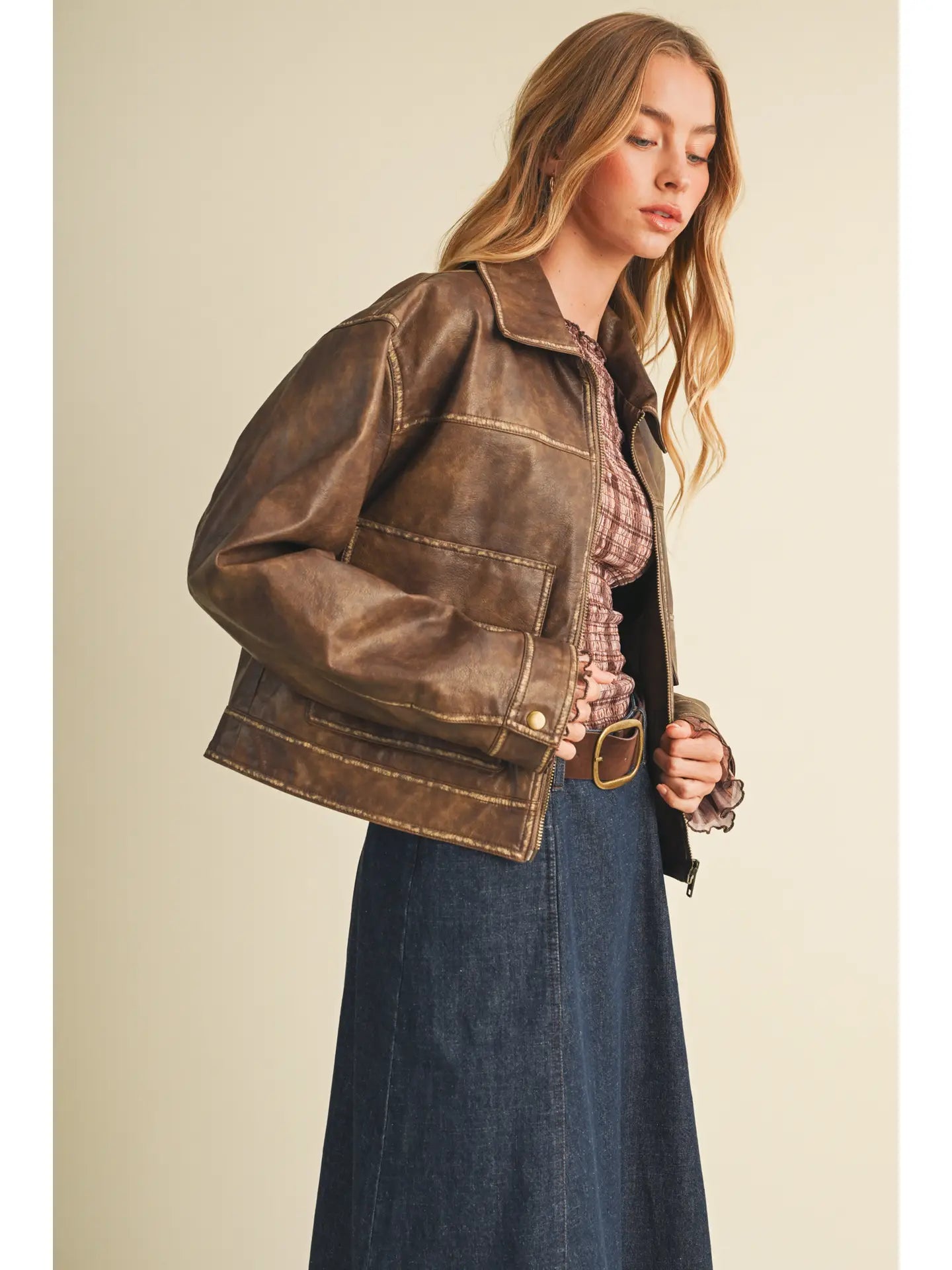 Vegan Leather Distressed Jacket