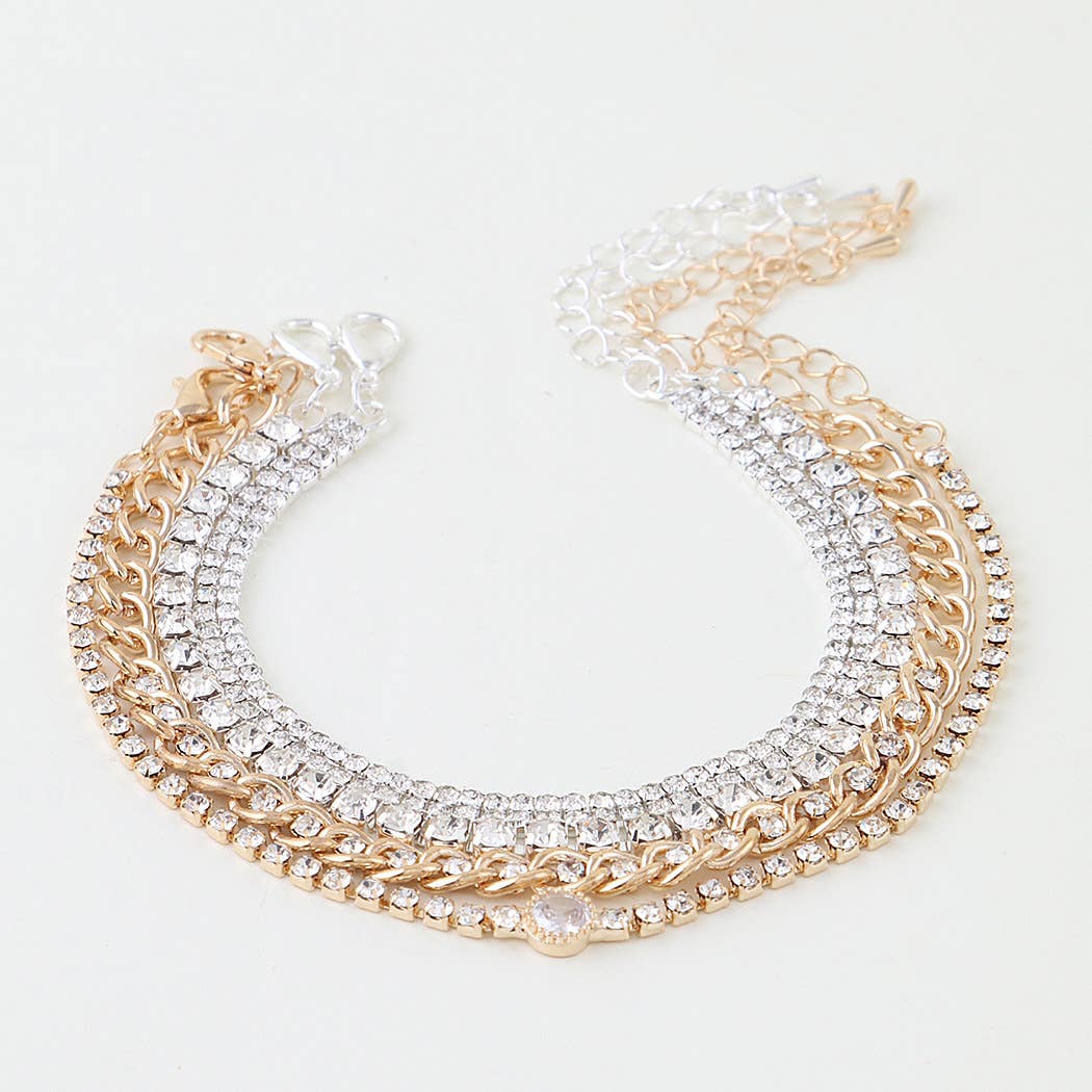 Two Tone Rhinestone & Chain Bracelet Set