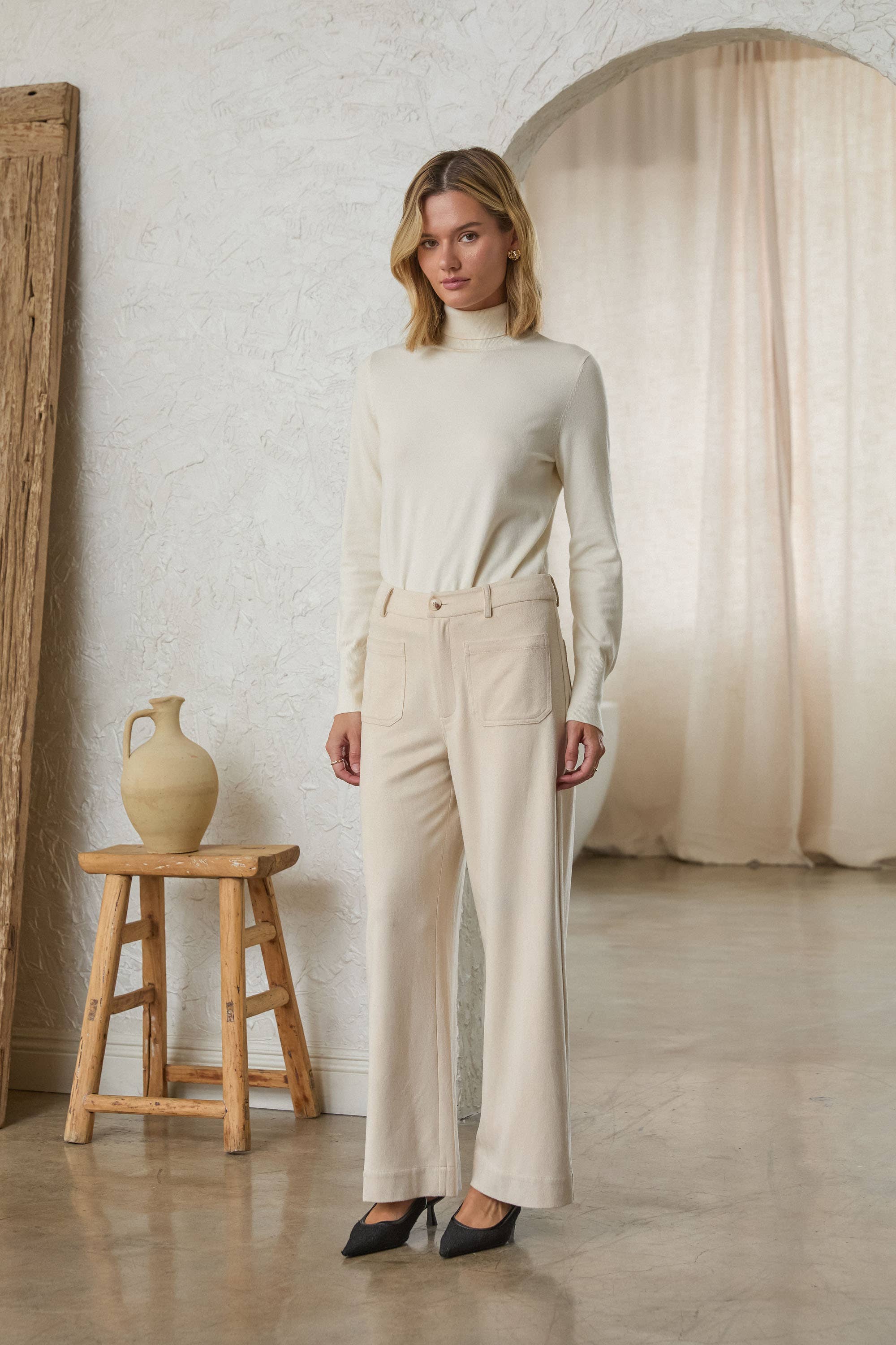Vegan Suede Wide Leg Pants with Front Pockets