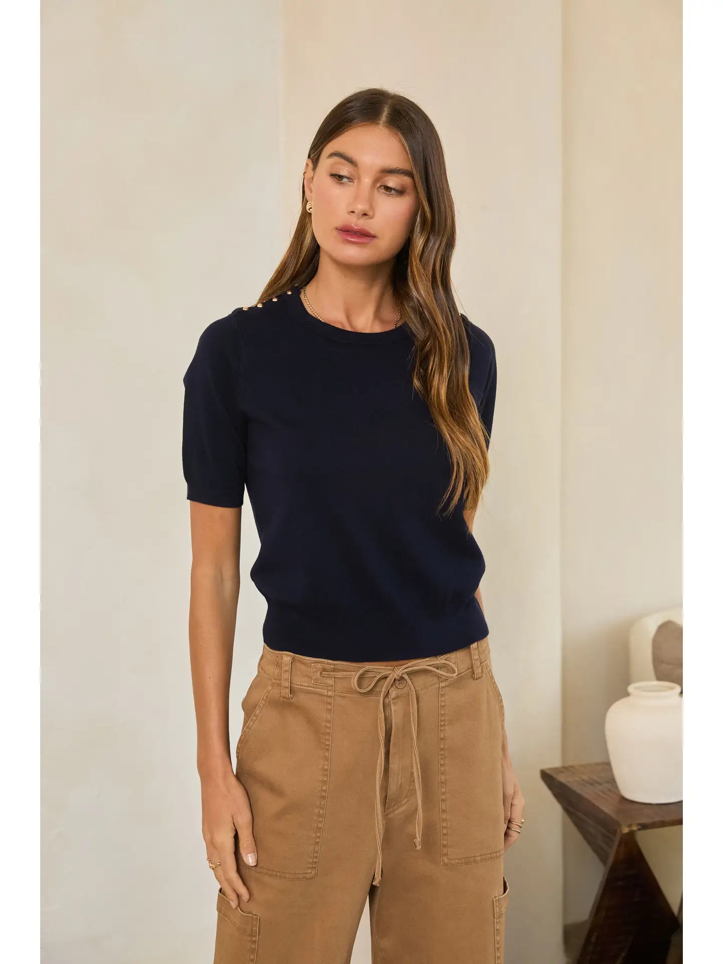 Button Accent Knit Tee