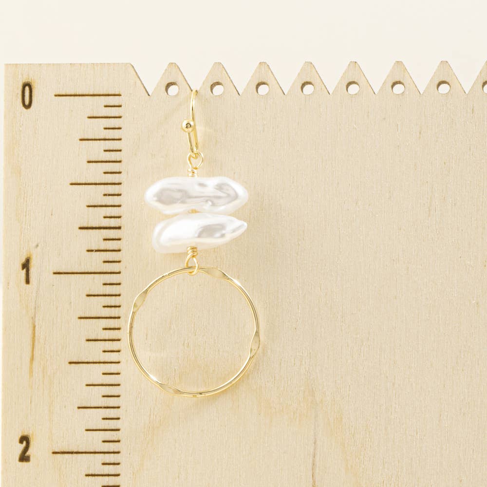 Stacked Keshi Pearl & Hammered Ring Earrings