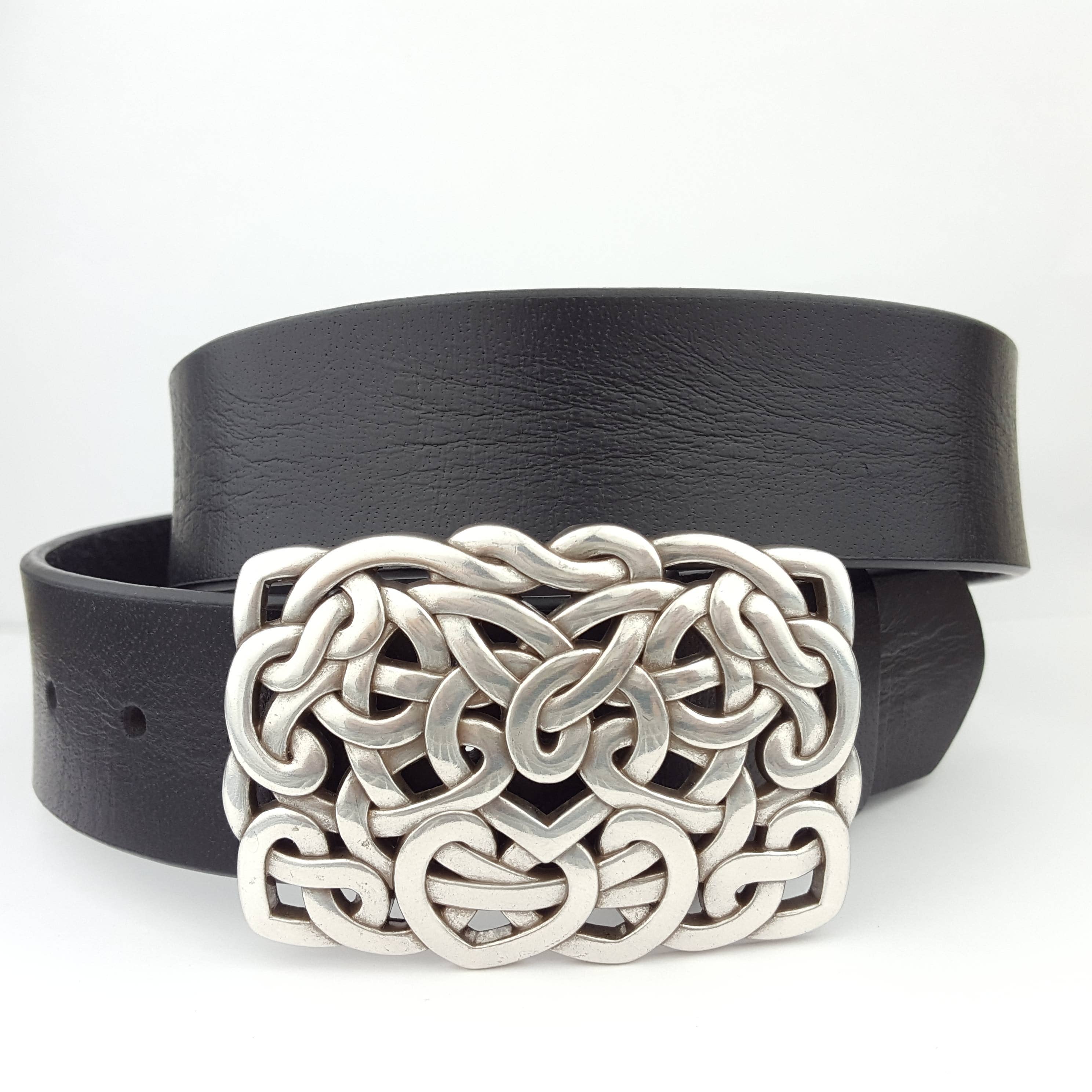 Genuine Leather Belt Strap w. Western Silver Hearts Buckle