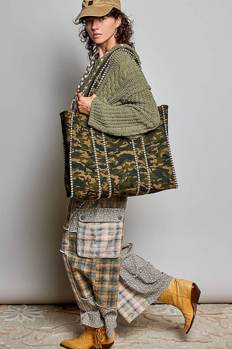 Oversized Quilted Mixed Print Tote Bag