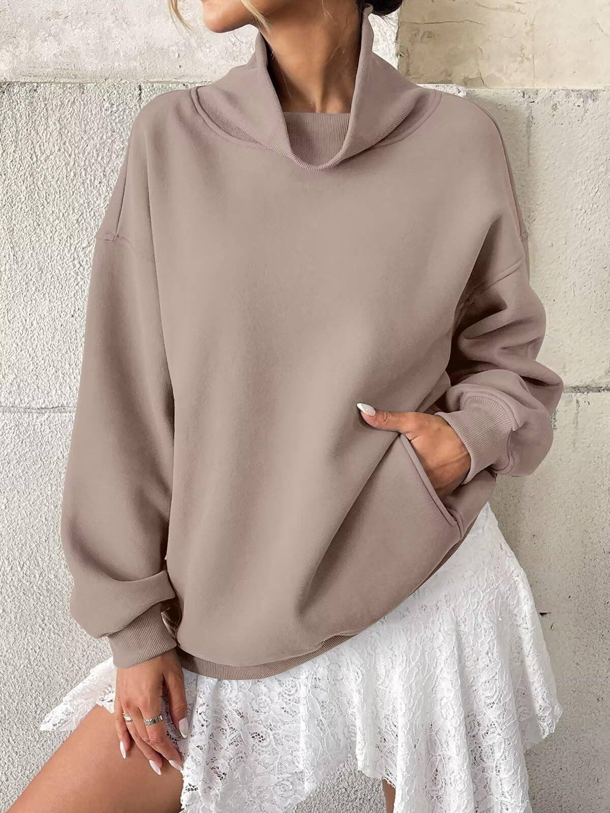 Cowlneck Pullover Sweatshirt Boutique Oversized Casual