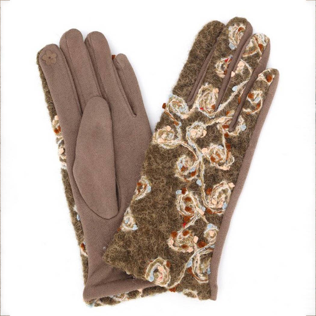 Floral Embroidered Touchscreen Gloves