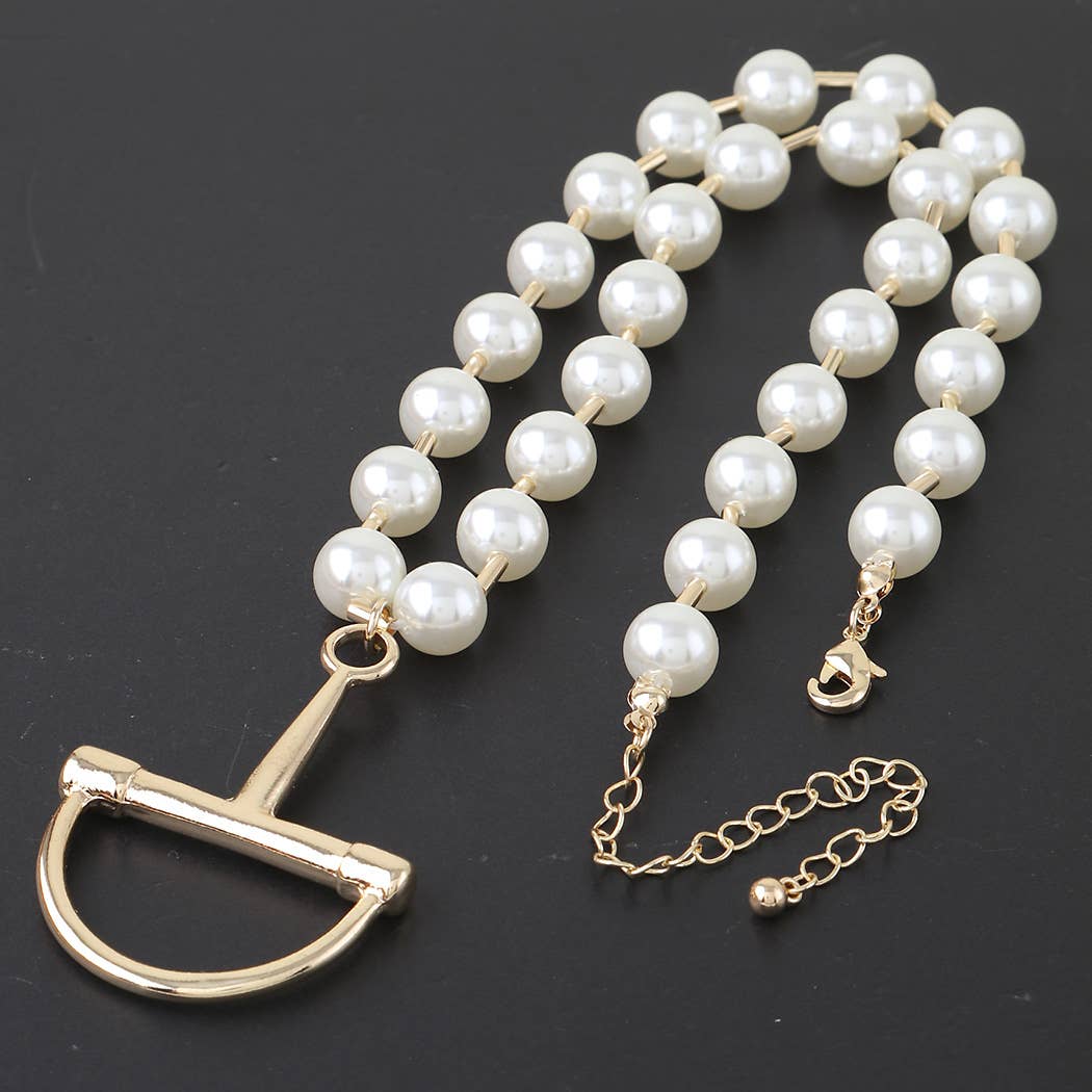 Equestrian Snaffle Bit Faux Pearl Necklace