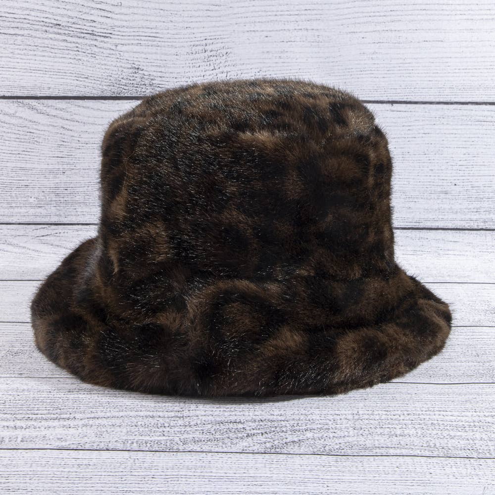 Leopard Print Plush Fur Bucket Hat