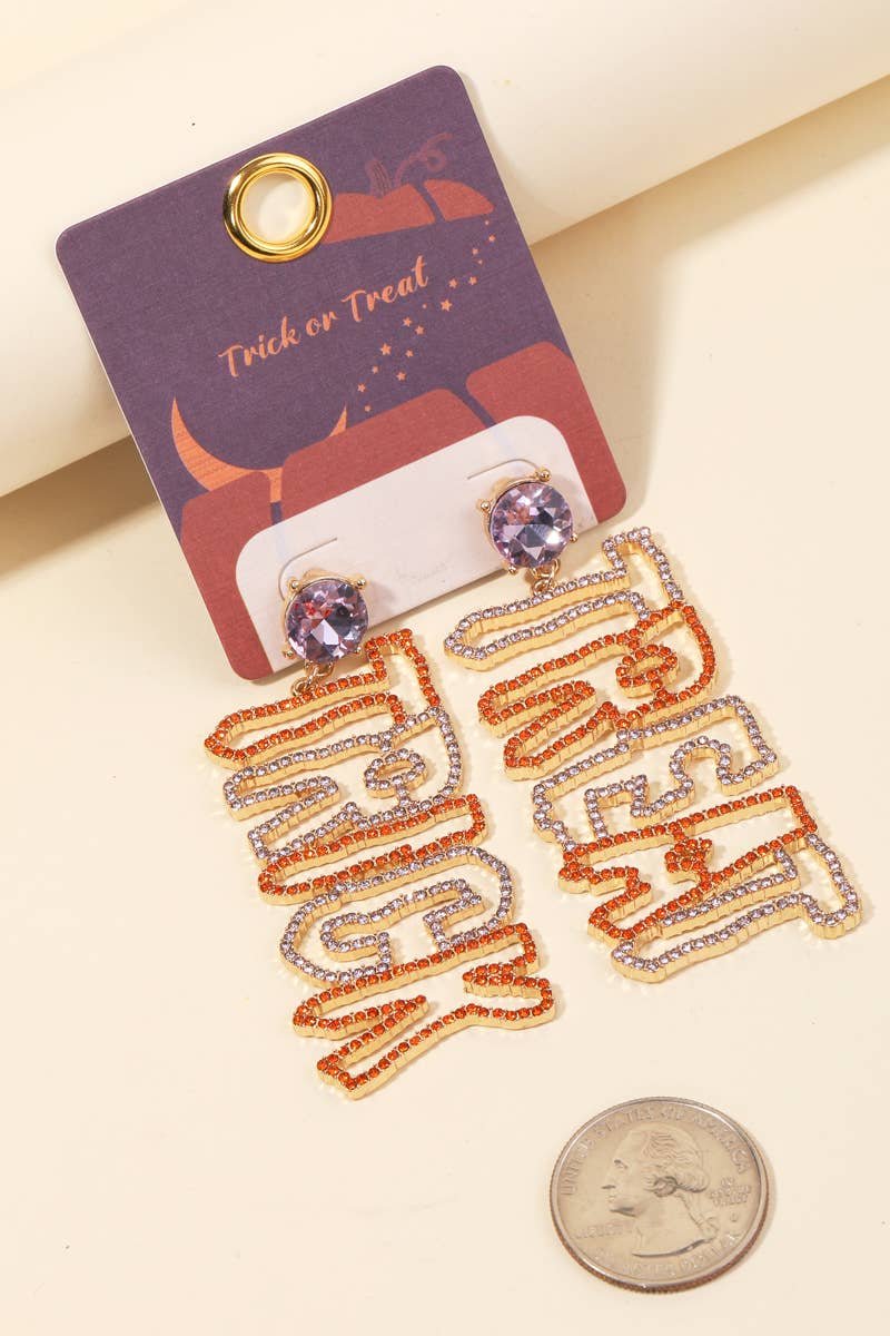Rhinestone Studded Trick or Treat Dangle Earrings