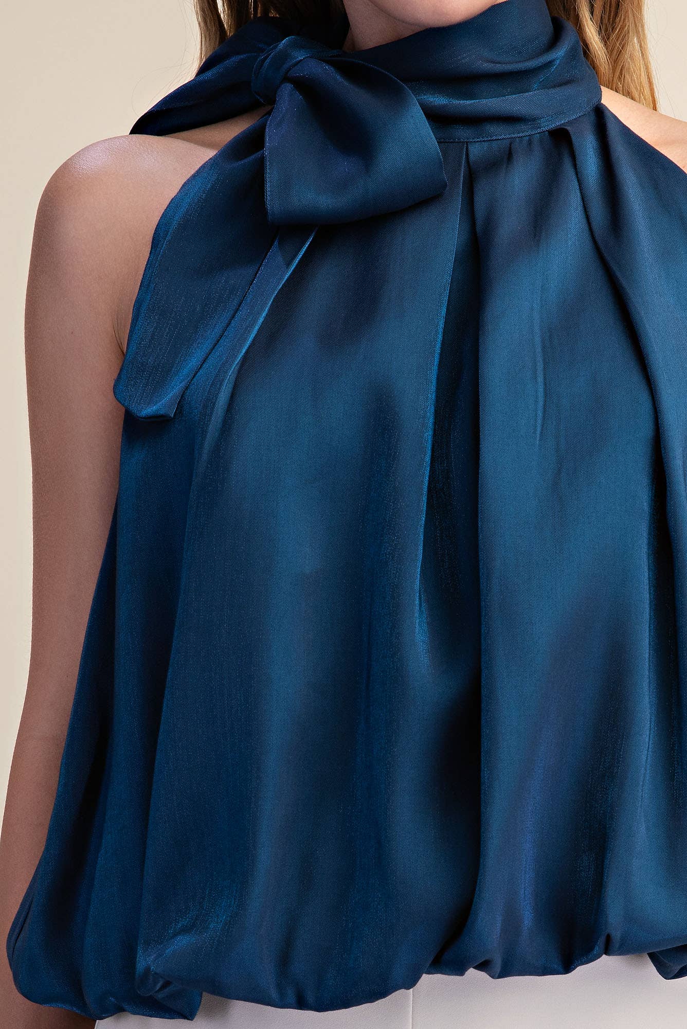 High Neck Tie Wrap Sleeveless Bubble Top