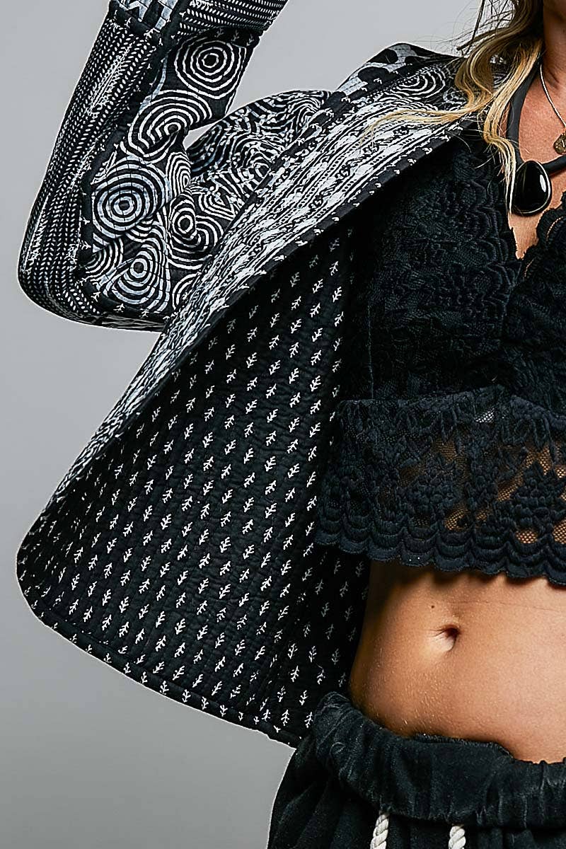 Lightweight Contrast Trim Quilted Kimono Jacket
