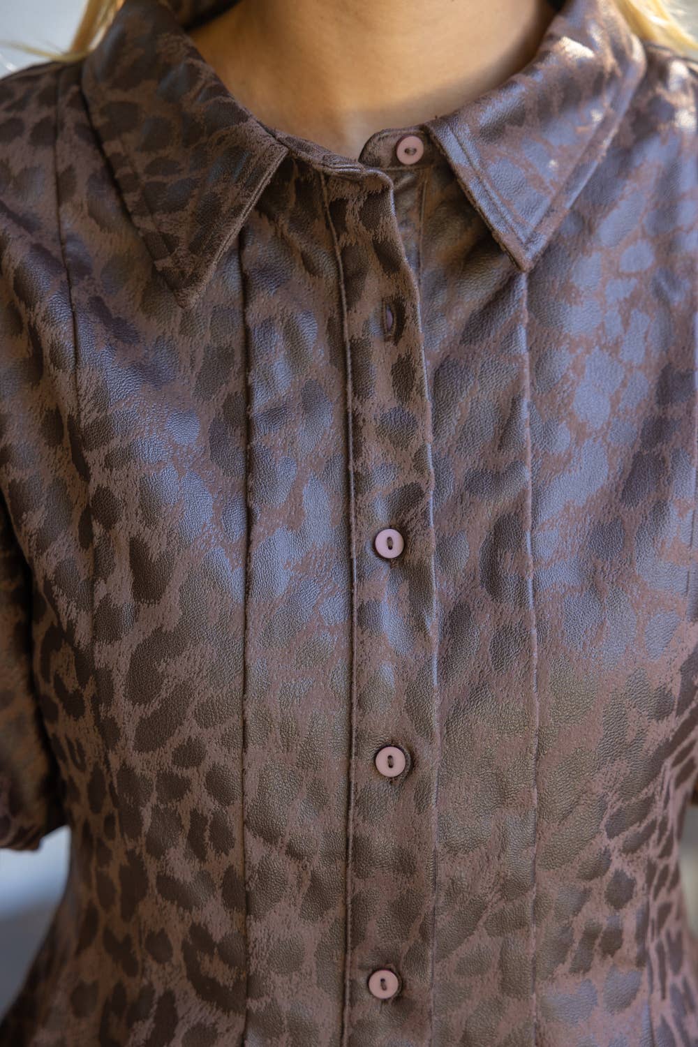 Animal Print Faux Leather Peplum Top
