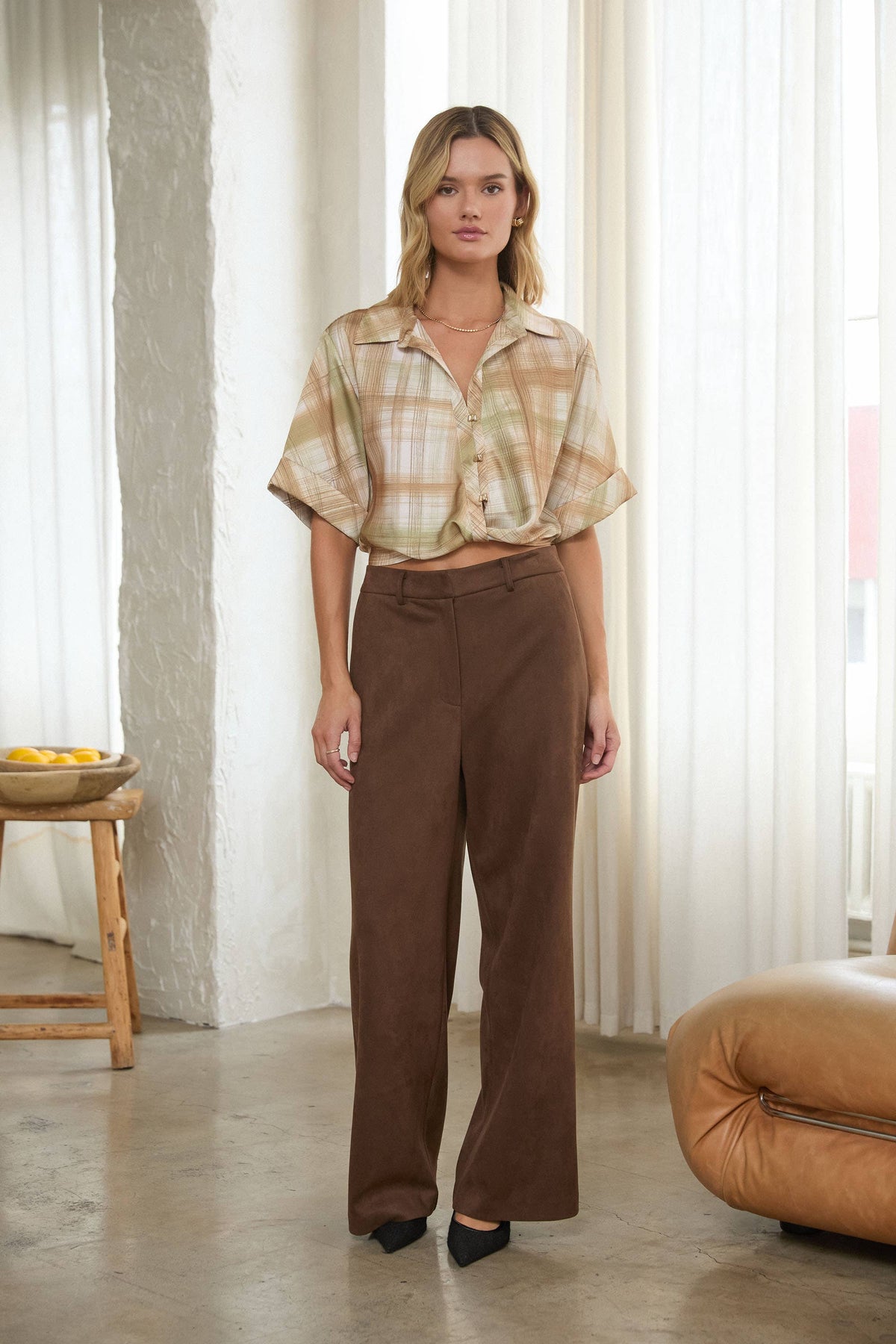 Faux Suede Straight Pants