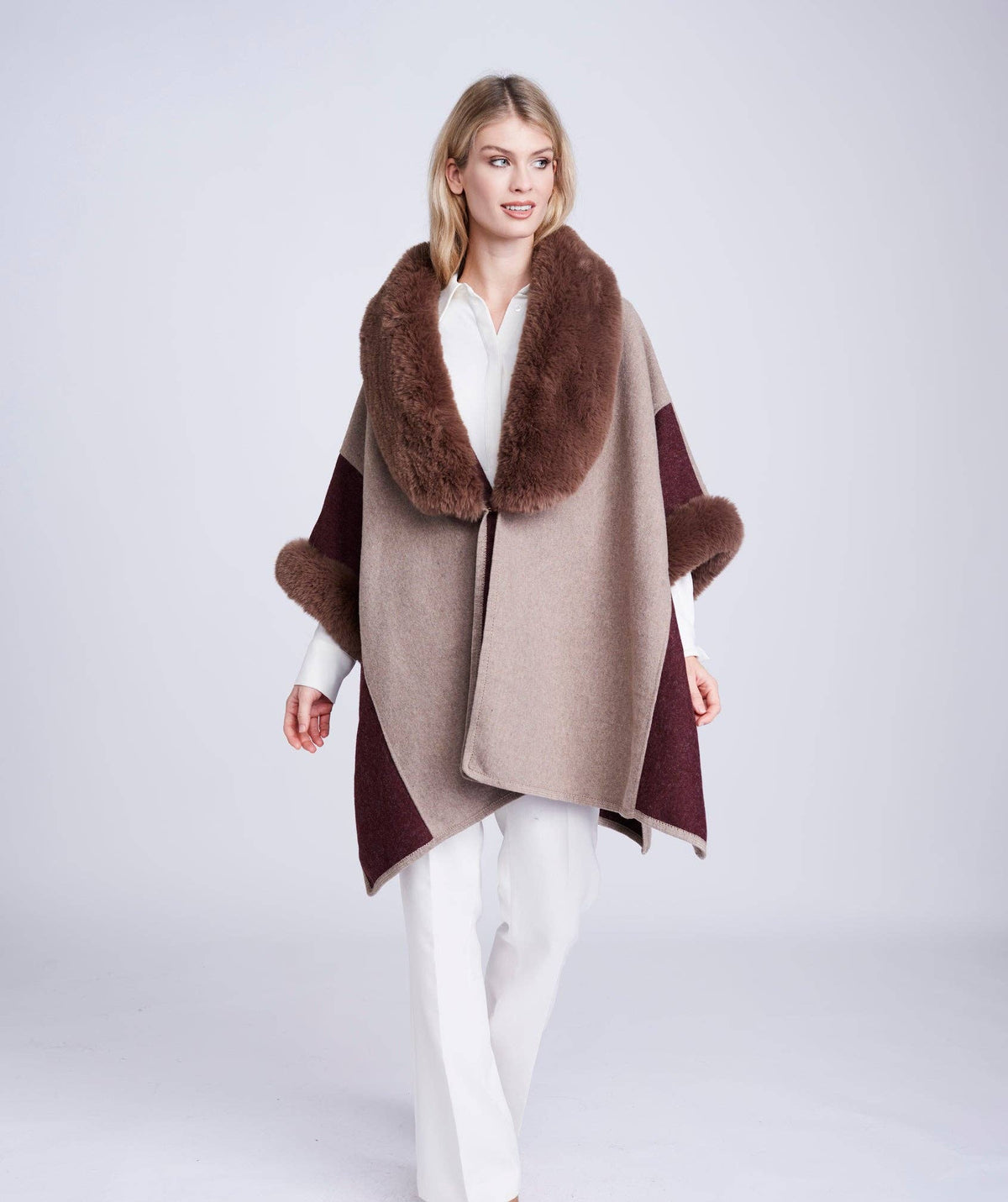 Cream Two-Tone Faux Fur Wrap