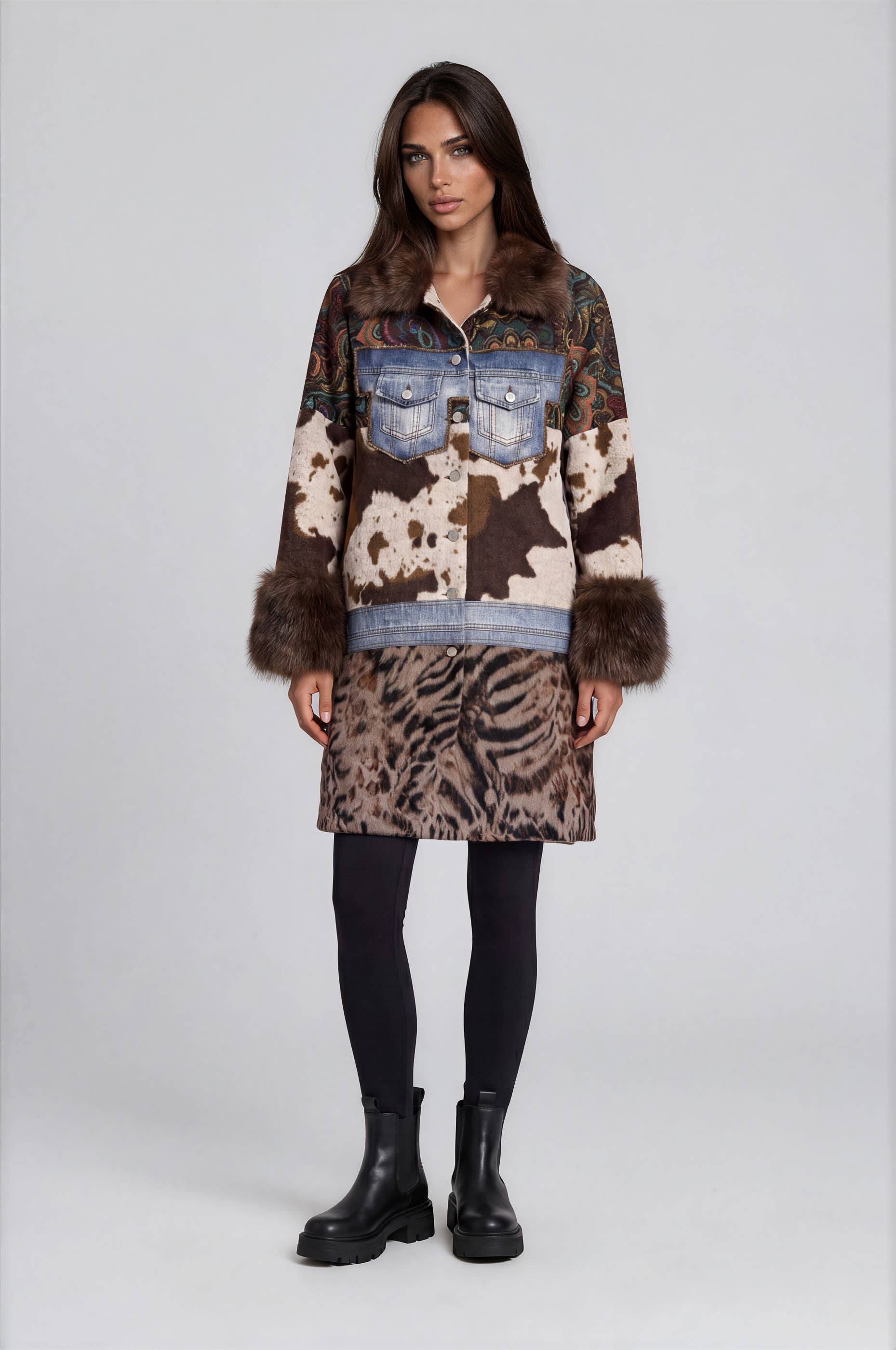 Mixed Media Faux Fur Statement Coat