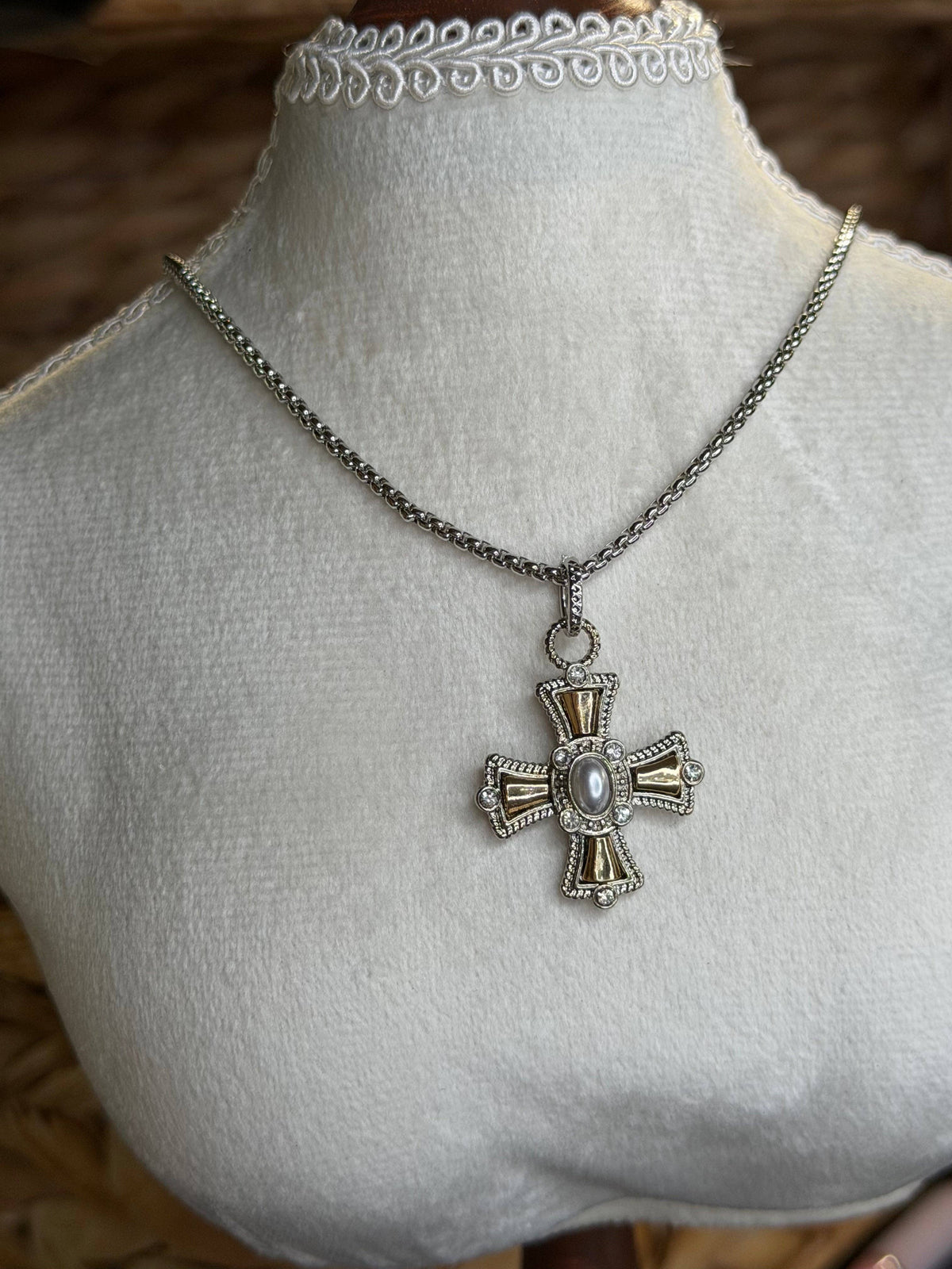 Two-Tone Silver Cross Necklace