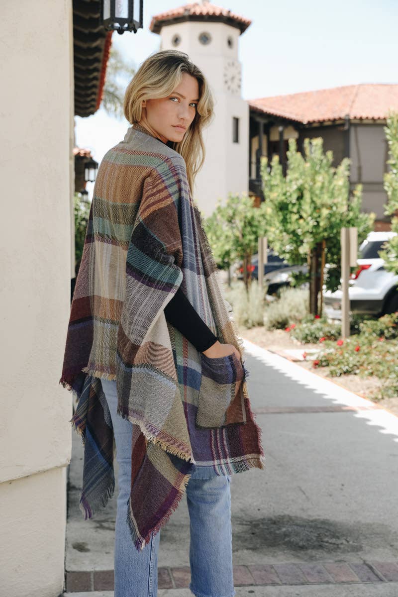 Multicolor Plaid Pocket Ruana
