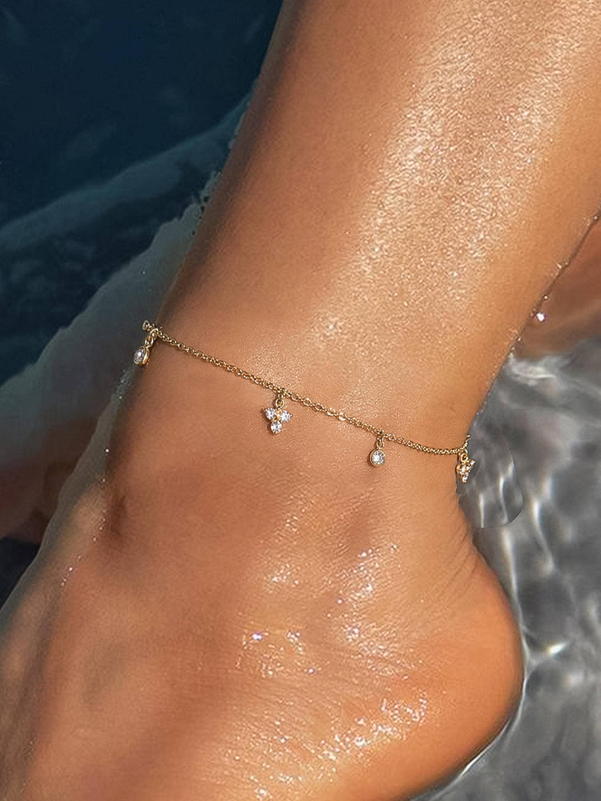 18K Gold CZ Charm Anklet