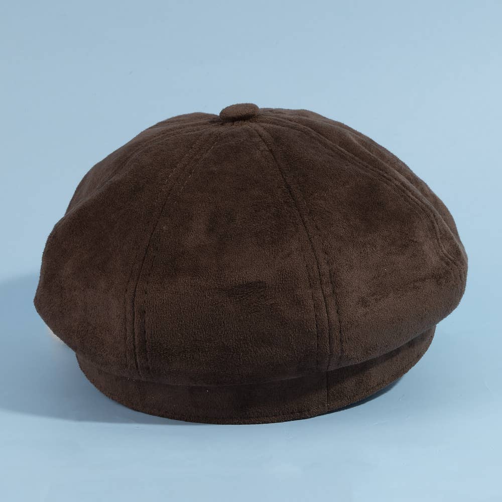 Plush Trim Vegan Suede Newsboy Hat