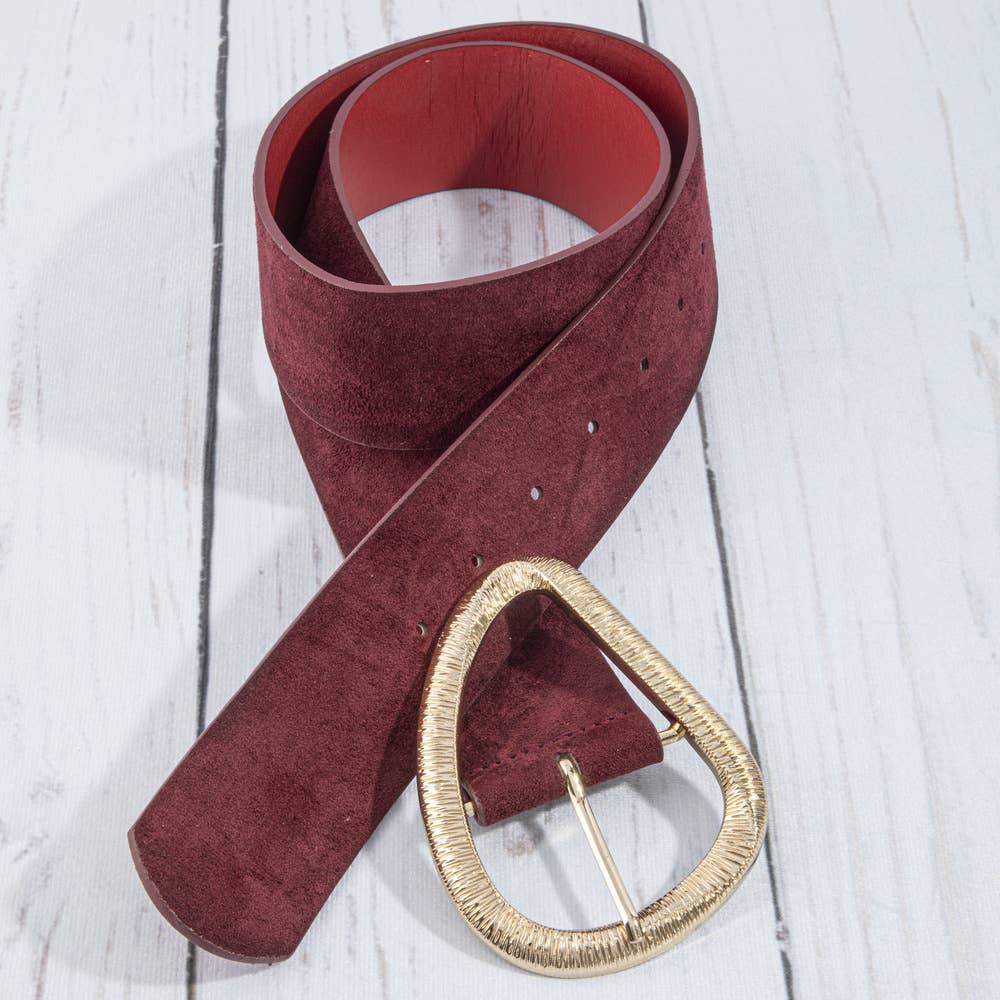 Vegan Suede Belt With Teardrop Buckle