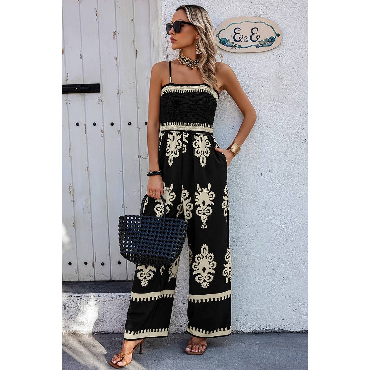 Ruched Printed Jumpsuit