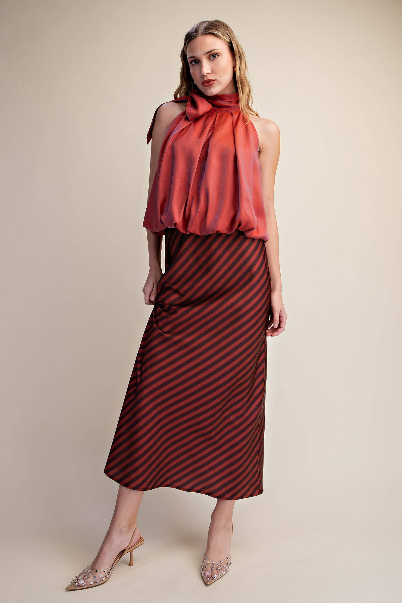 High Neck Tie Wrap Sleeveless Bubble Top