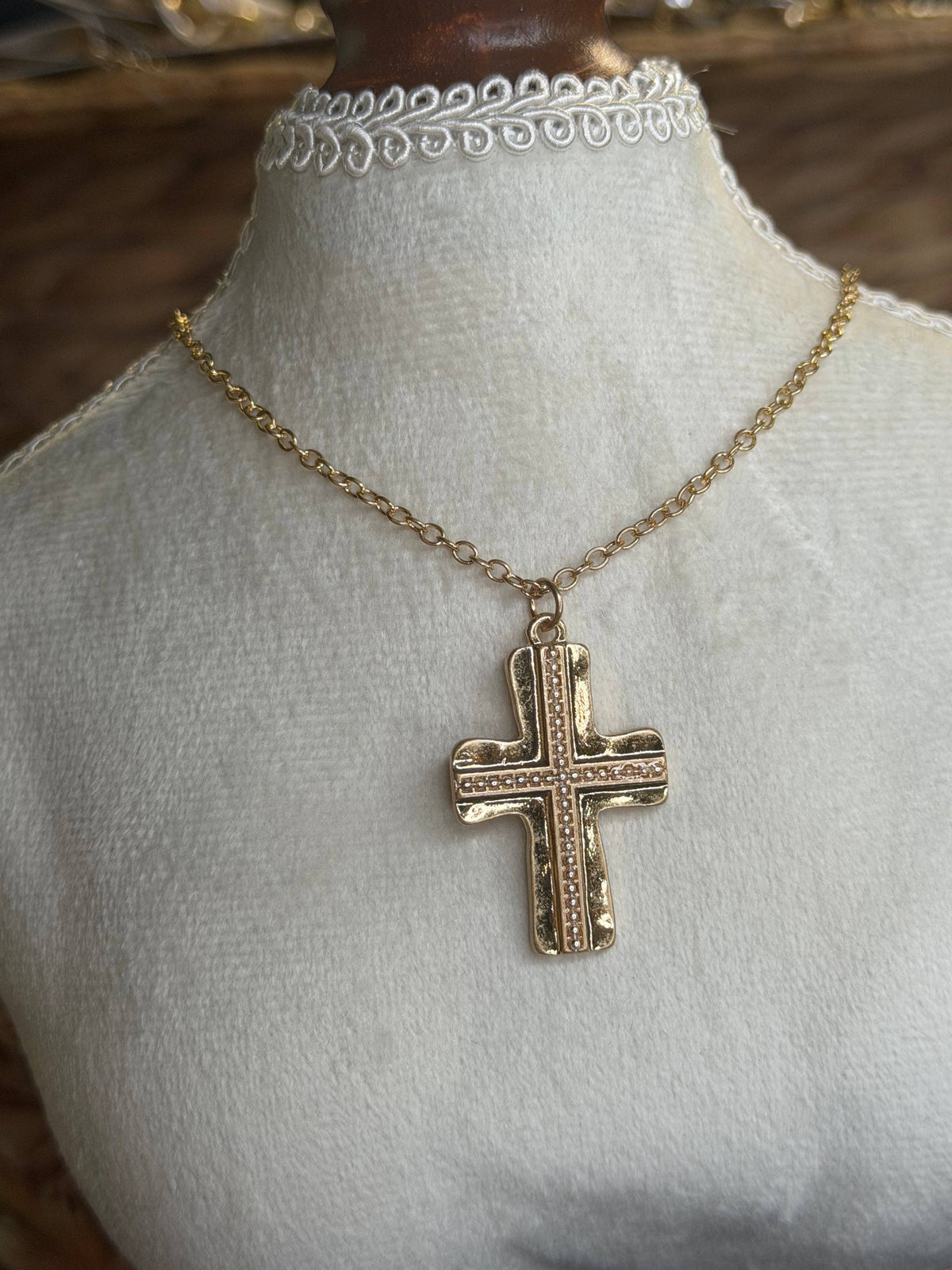 Gold Hammered Cross Necklace